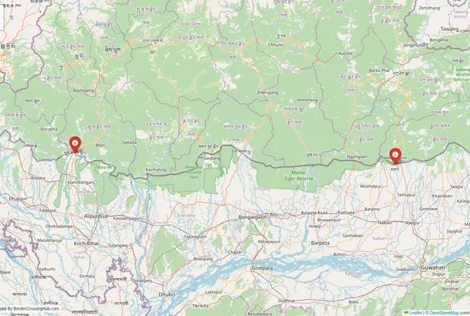 Visual guide to Bhutan terrestrial border crossings and frontier checkpoints