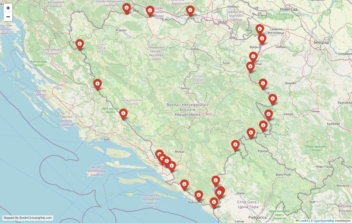 Visual guide to Bosnia and Herzegovina terrestrial border crossings and frontier checkpoints