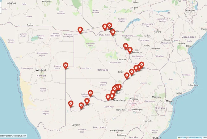 Visual guide to Botswana terrestrial border crossings and frontier checkpoints