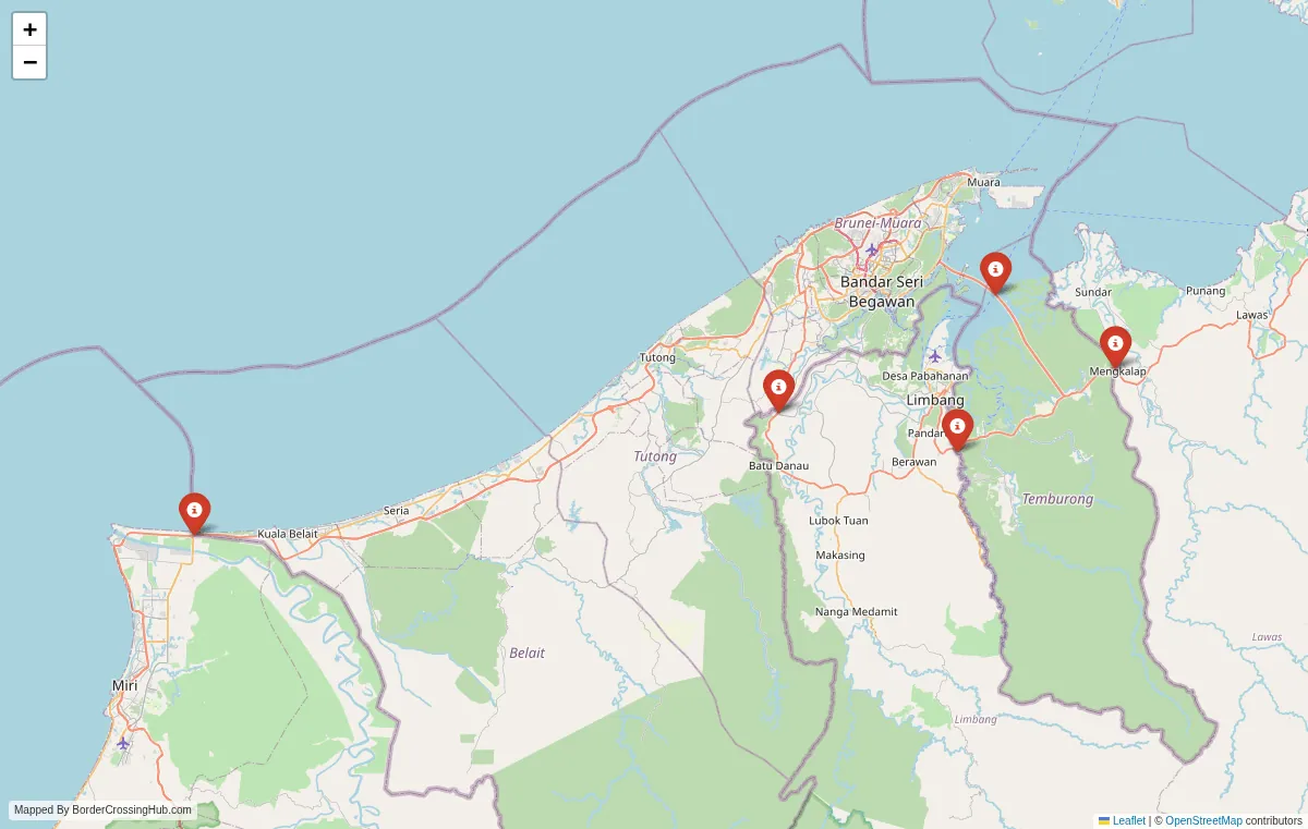 Visual guide to Brunei terrestrial border crossings and frontier checkpoints