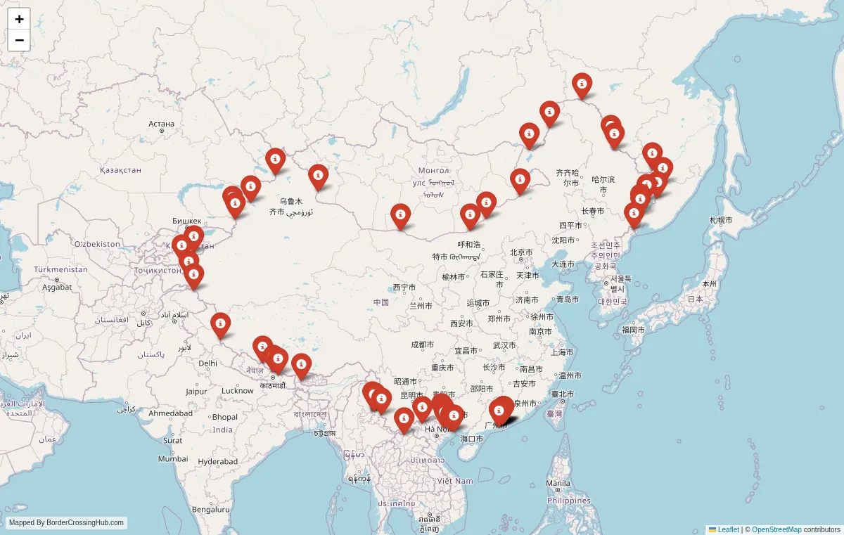 Visual guide to China terrestrial border crossings and frontier checkpoints