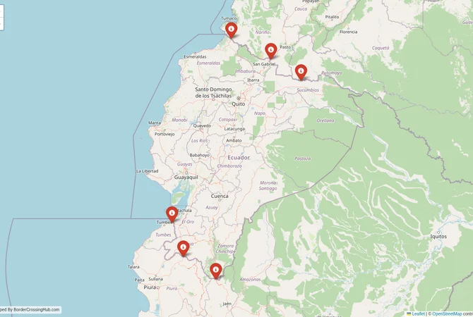 Visual guide to Ecuador terrestrial border crossings and frontier checkpoints