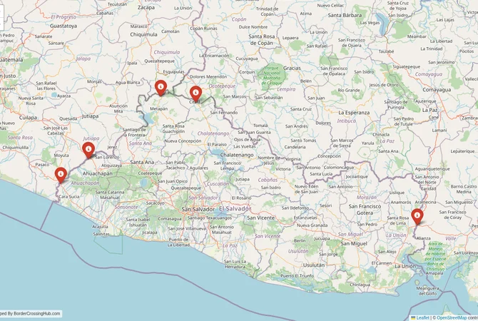 Visual guide to El Salvador terrestrial border crossings and frontier checkpoints