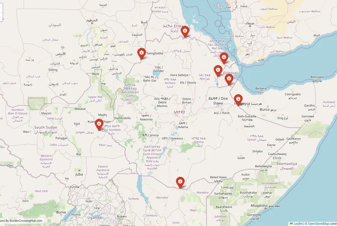 Visual guide to Ethiopia terrestrial border crossings and frontier checkpoints