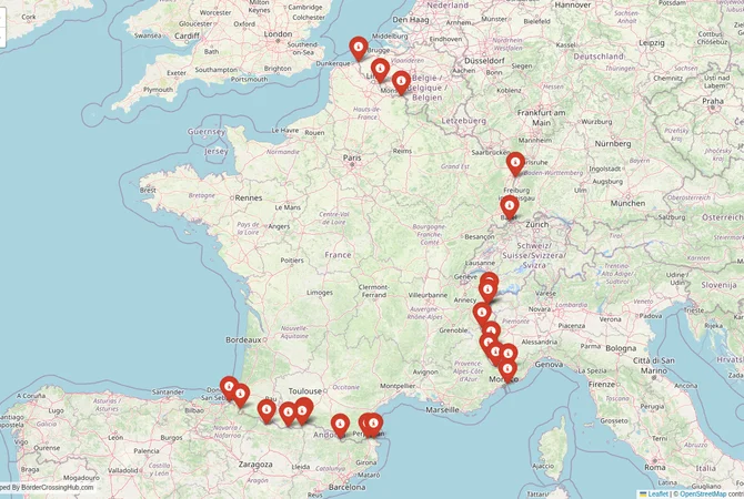 Visual guide to France terrestrial border crossings and frontier checkpoints