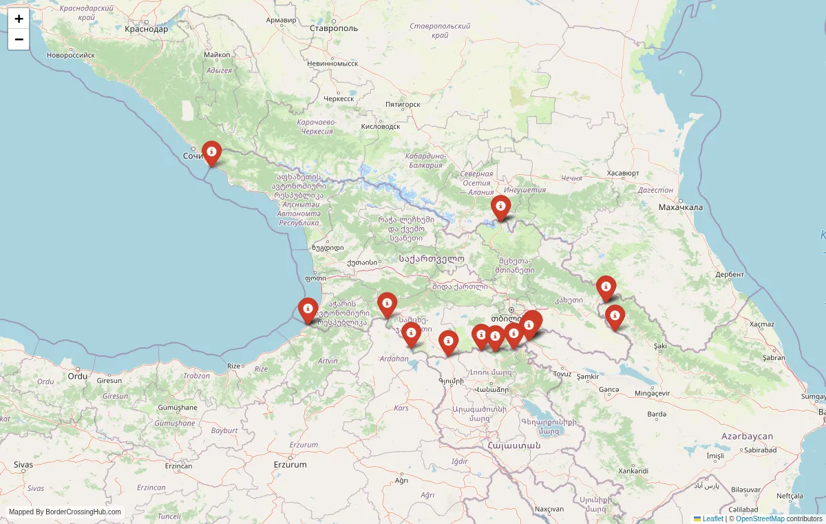Visual guide to Georgia terrestrial border crossings and frontier checkpoints