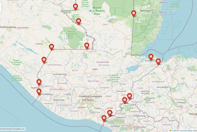 Visual guide to Guatemala terrestrial border crossings and frontier checkpoints