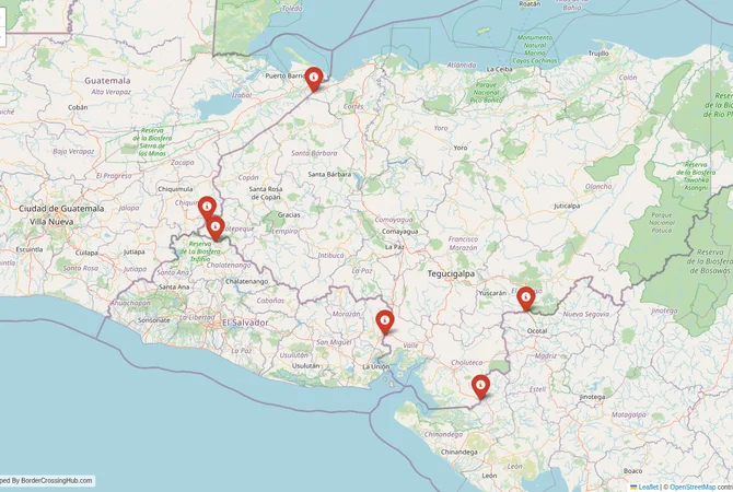 Visual guide to Honduras terrestrial border crossings and frontier checkpoints