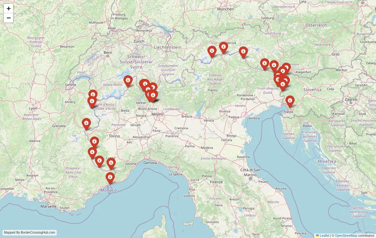 Visual guide to Italy terrestrial border crossings and frontier checkpoints