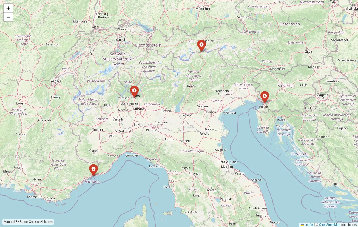 Visual guide to Italy terrestrial border crossings and frontier checkpoints