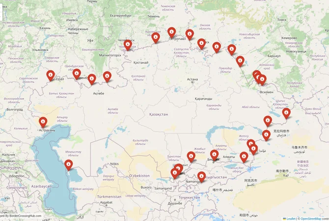 Visual guide to Kazakhstan terrestrial border crossings and frontier checkpoints