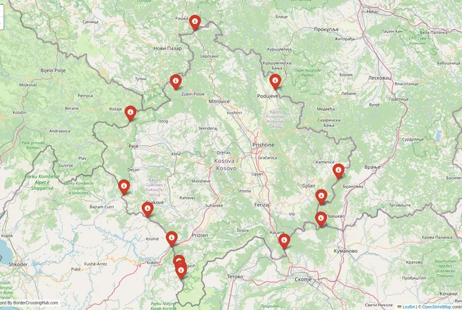 Visual guide to Kosovo terrestrial border crossings and frontier checkpoints