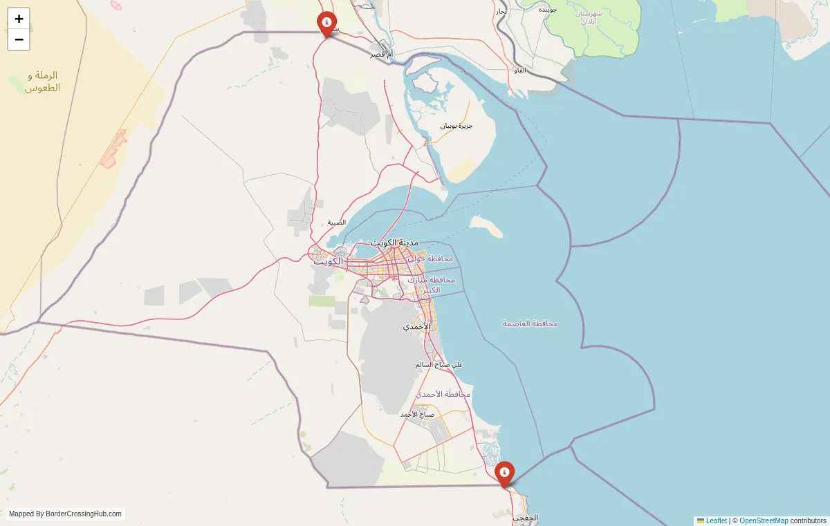 Visual guide to Kuwait terrestrial border crossings and frontier checkpoints