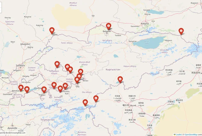 Visual guide to Kyrgyzstan terrestrial border crossings and frontier checkpoints