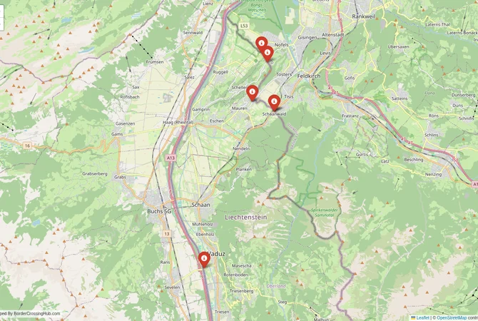 Visual guide to Liechtenstein terrestrial border crossings and frontier checkpoints