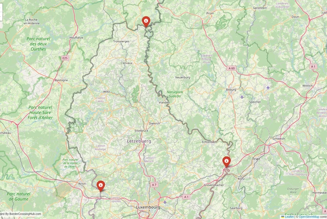 Visual guide to Luxembourg terrestrial border crossings and frontier checkpoints