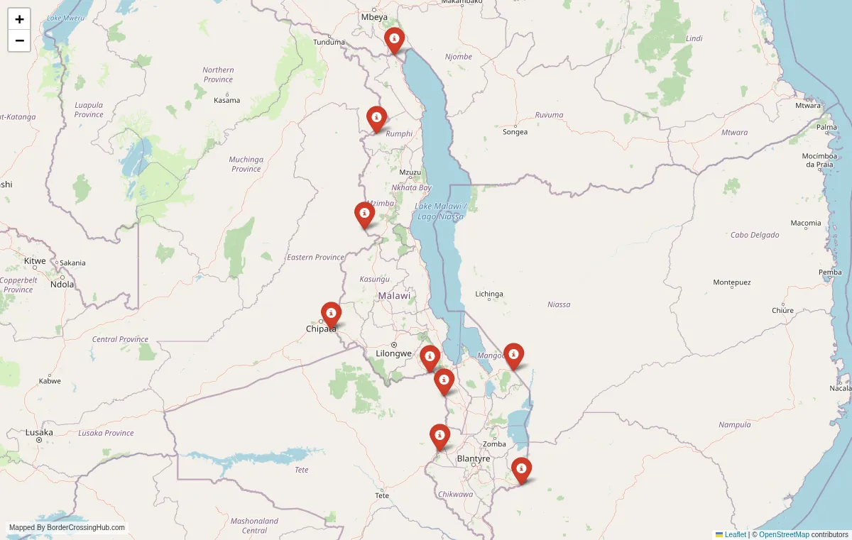 Visual guide to Malawi terrestrial border crossings and frontier checkpoints