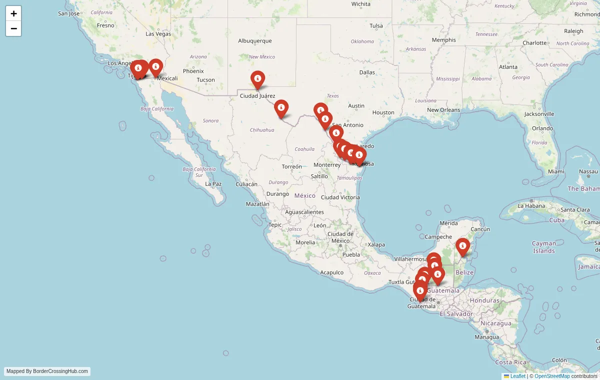 Visual guide to Mexico terrestrial border crossings and frontier checkpoints