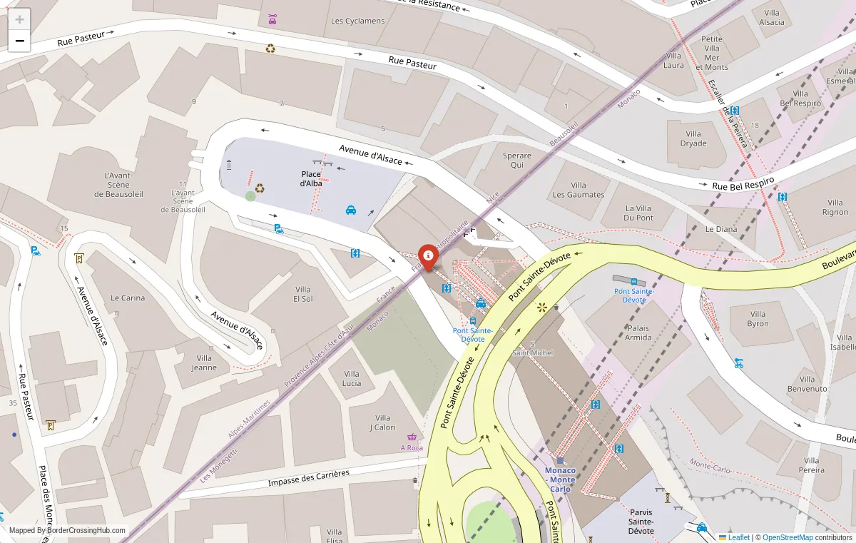 Visual guide to Monaco terrestrial border crossings and frontier checkpoints