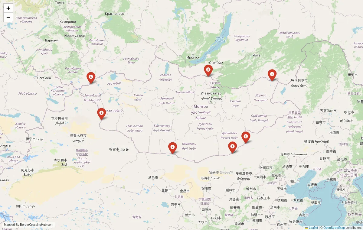 Visual guide to Mongolia terrestrial border crossings and frontier checkpoints