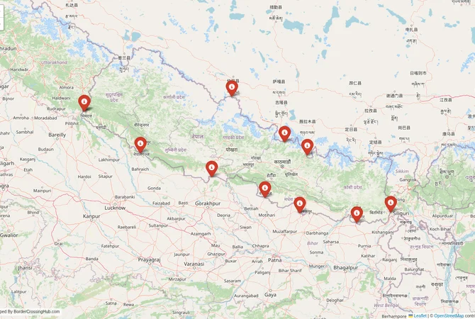 Visual guide to Nepal terrestrial border crossings and frontier checkpoints