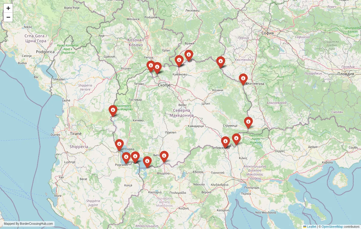 Visual guide to North Macedonia terrestrial border crossings and frontier checkpoints