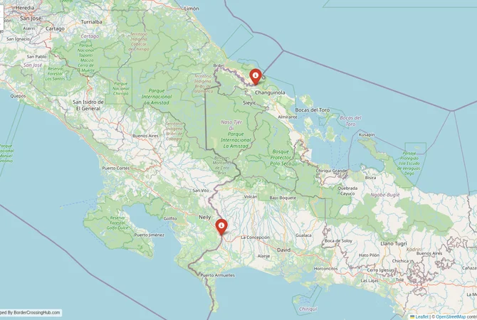 Visual guide to Panama terrestrial border crossings and frontier checkpoints