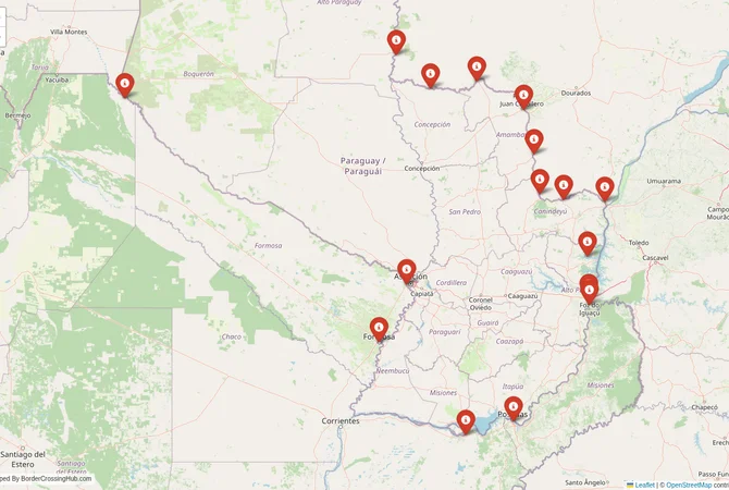 Visual guide to Paraguay terrestrial border crossings and frontier checkpoints