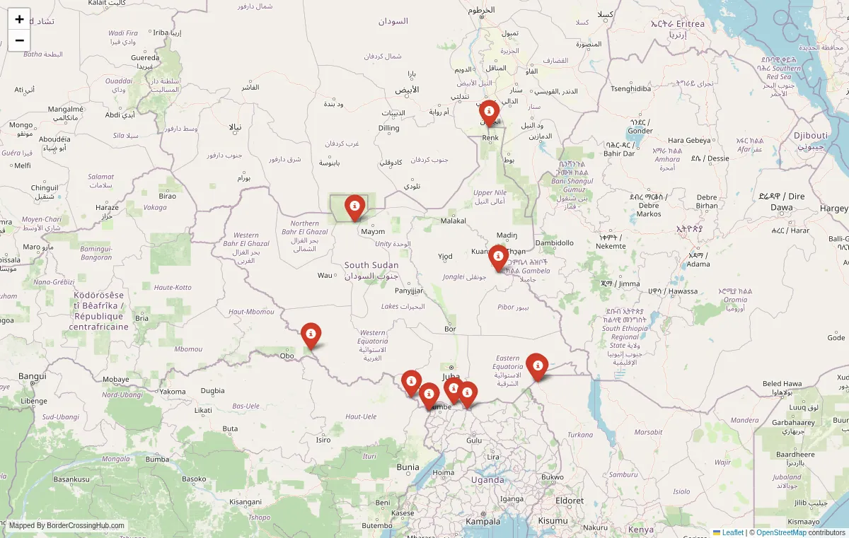 Visual guide to South Sudan terrestrial border crossings and frontier checkpoints