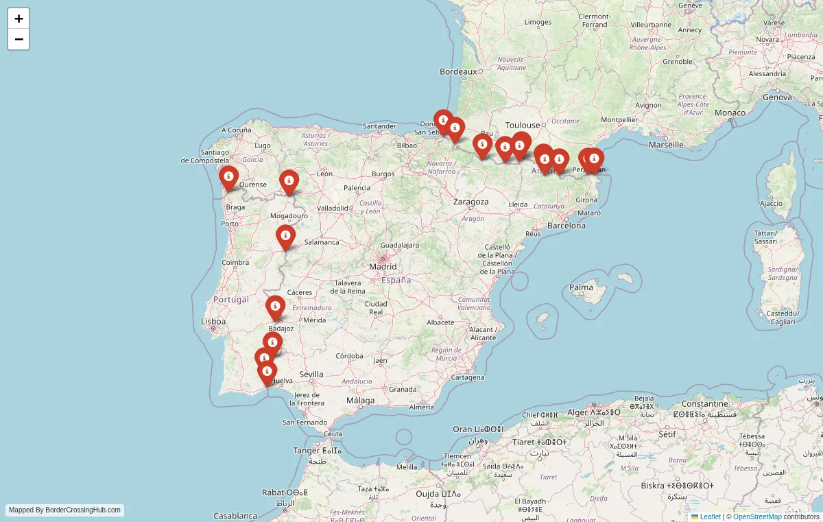 Visual guide to Spain terrestrial border crossings and frontier checkpoints