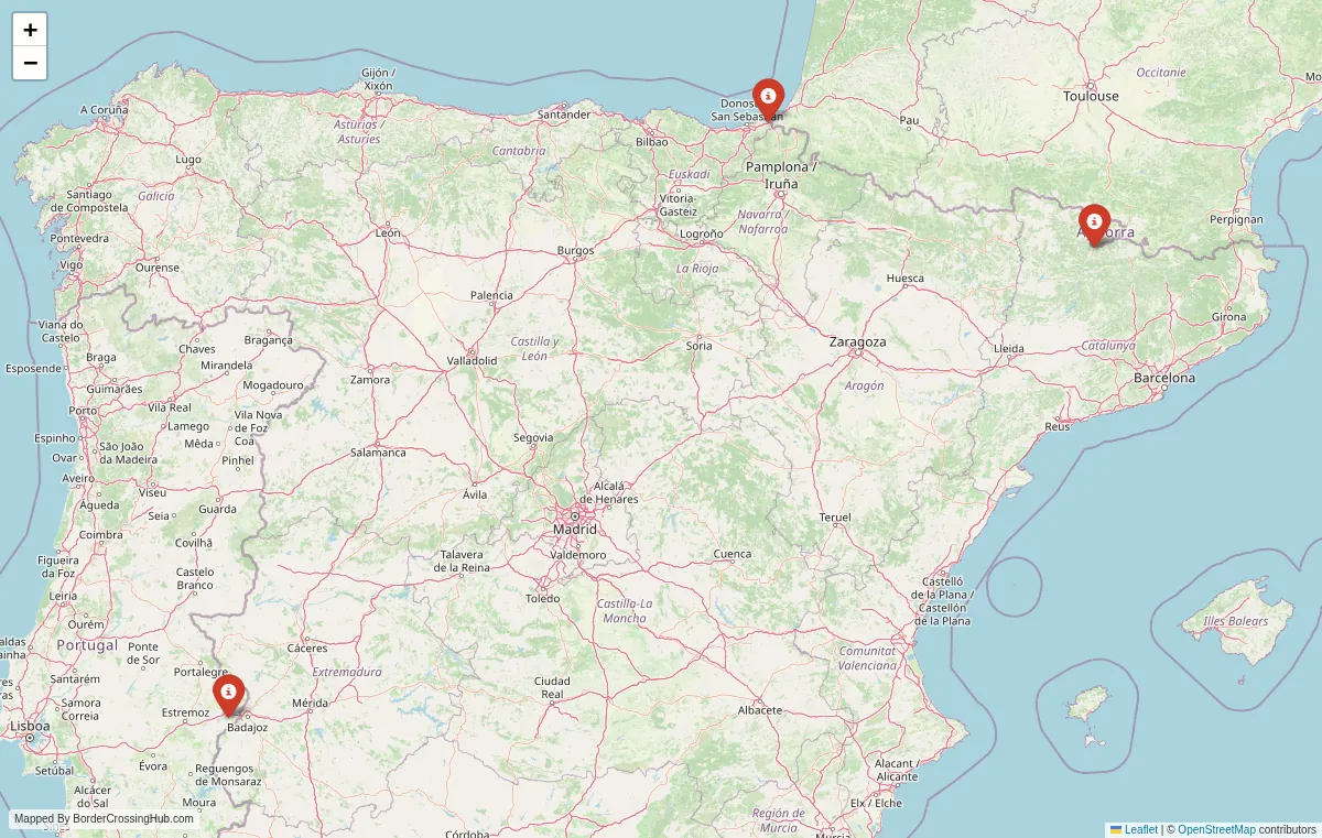 Visual guide to Spain terrestrial border crossings and frontier checkpoints