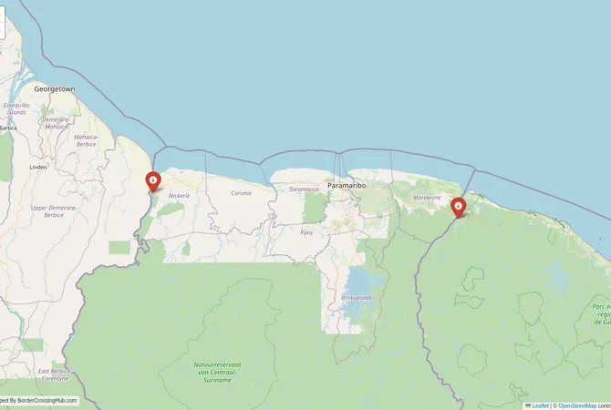 Visual guide to Suriname terrestrial border crossings and frontier checkpoints