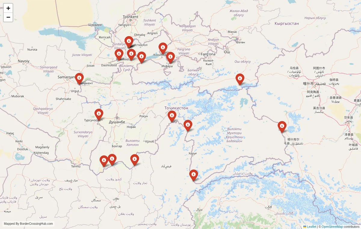 Visual guide to Tajikistan terrestrial border crossings and frontier checkpoints