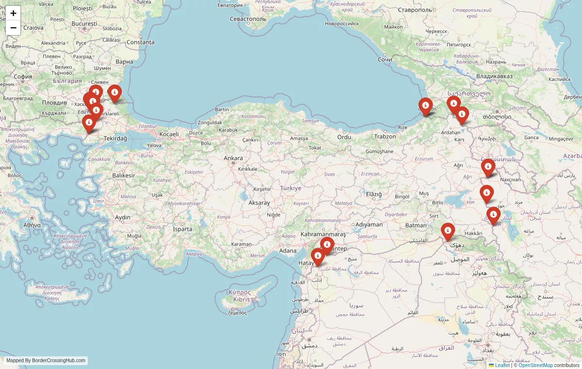 Visual guide to Turkey terrestrial border crossings and frontier checkpoints