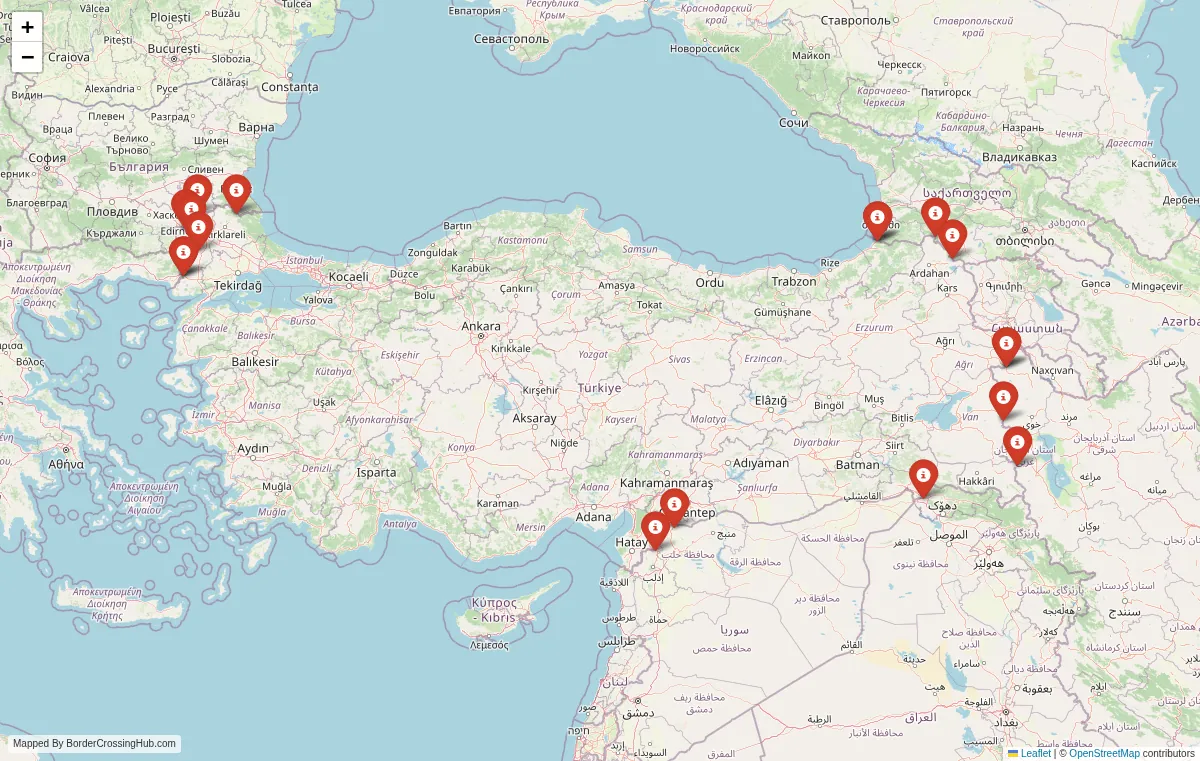 Visual guide to Turkey terrestrial border crossings and frontier checkpoints