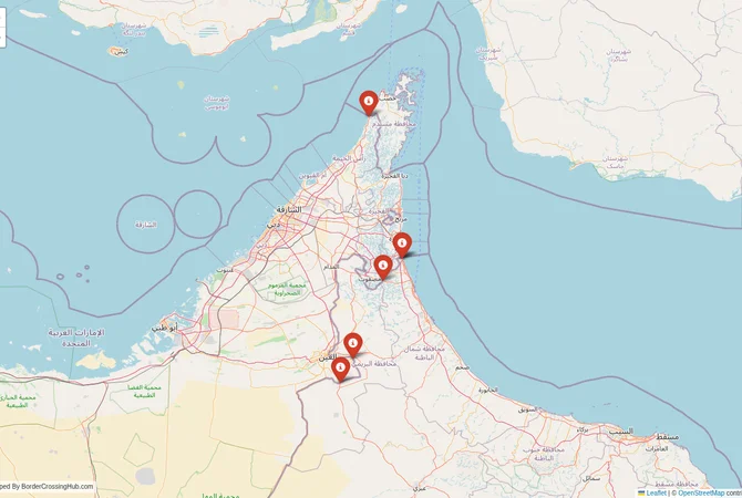Visual guide to United Arab Emirates terrestrial border crossings and frontier checkpoints