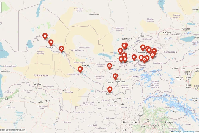 Visual guide to Uzbekistan terrestrial border crossings and frontier checkpoints