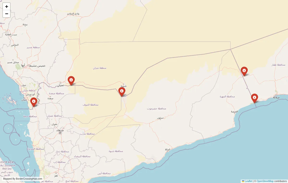 Visual guide to Yemen terrestrial border crossings and frontier checkpoints