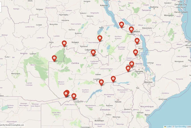 Visual guide to Zambia terrestrial border crossings and frontier checkpoints