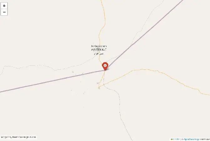 Close-up map showing a border crossing point with marker at the selected land port of entry between Niger and Algeria