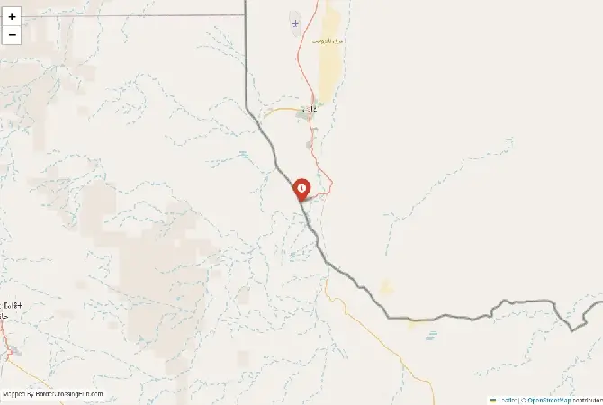 Close-up map showing a border crossing point with marker at the selected land port of entry between Algeria and Libya