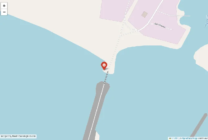 Close-up map showing a border crossing point with marker at the selected land port of entry between United States and Russia