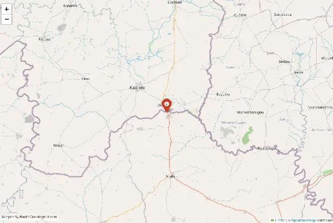 Close-up map showing a border crossing point with marker at the selected land port of entry between Ivory Coast and Mali