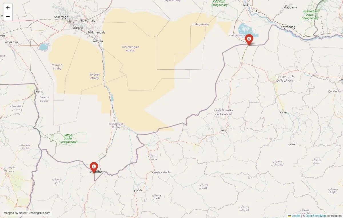 Map overview of border crossings
