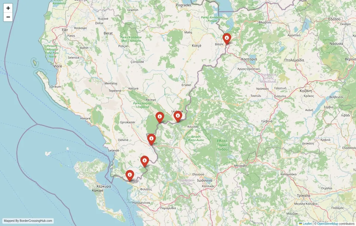 Map overview of border crossings