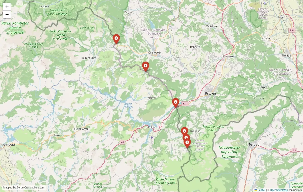 Map overview of border crossings