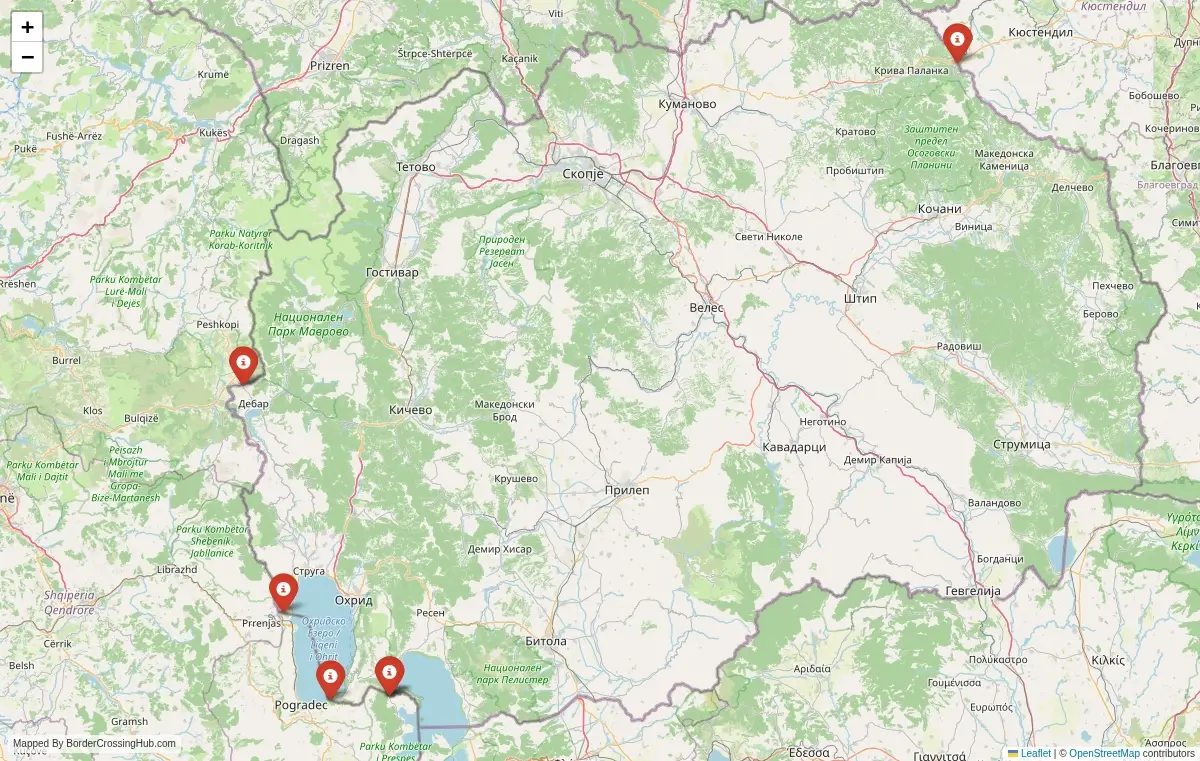 Map overview of border crossings