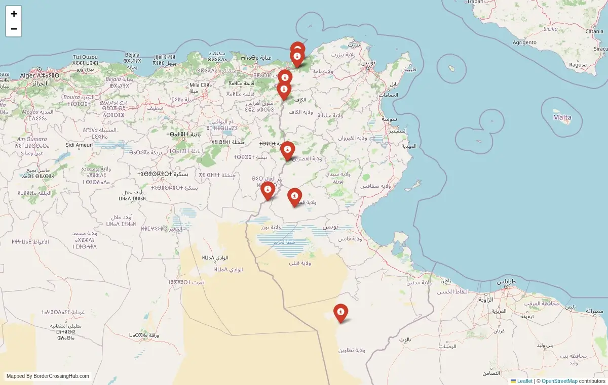 Map overview of border crossings