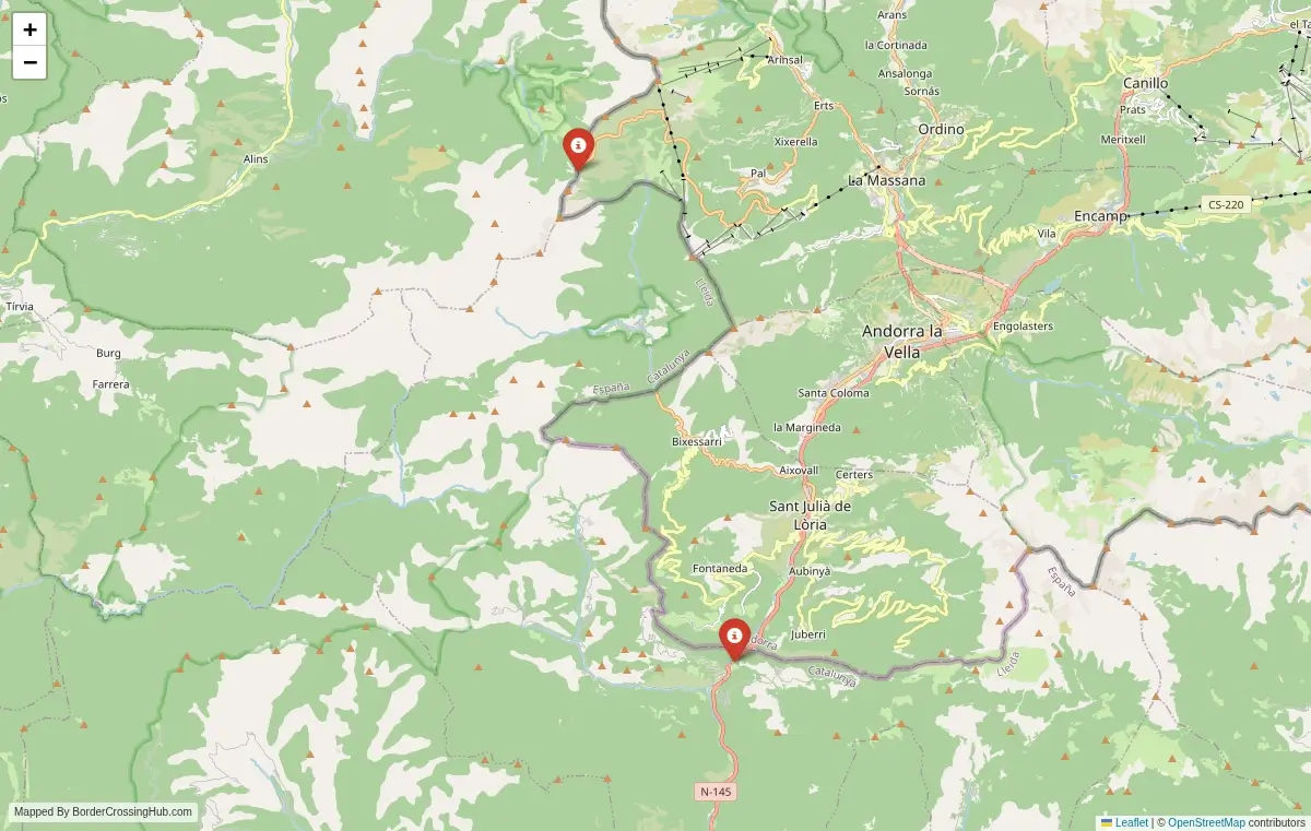 Map overview of border crossings