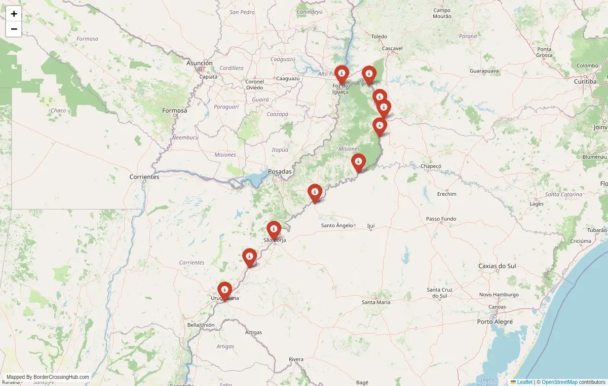 Map overview of border crossings